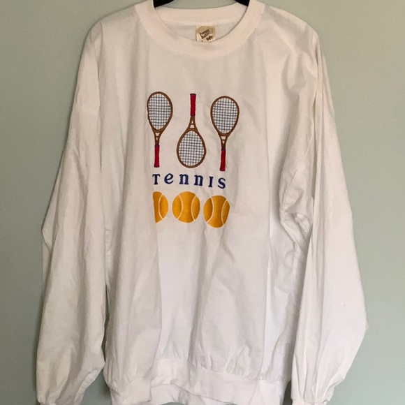 peanut butter jelly Tops - TENNIS LONG SLEEVE SHIRT WITH EMBROIDERED RACQUETS & BALLS ADORABLE L FIRM PRICE